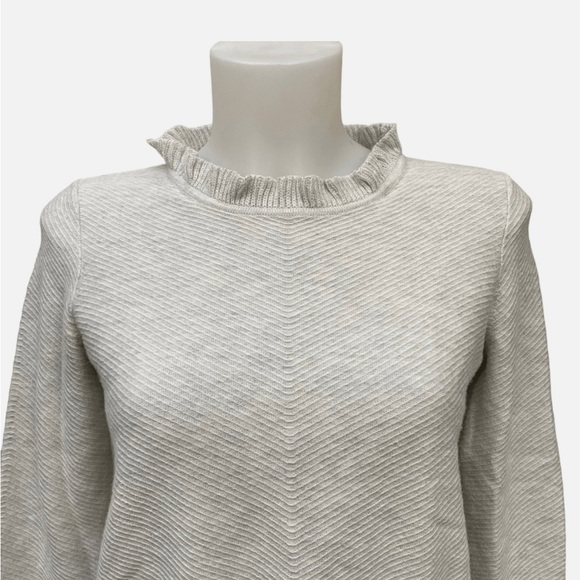 J. Crew Sweaters - J Crew Merino Wool Blend Chevron Knit Light Gray Ruffle Neck Sweater Small
